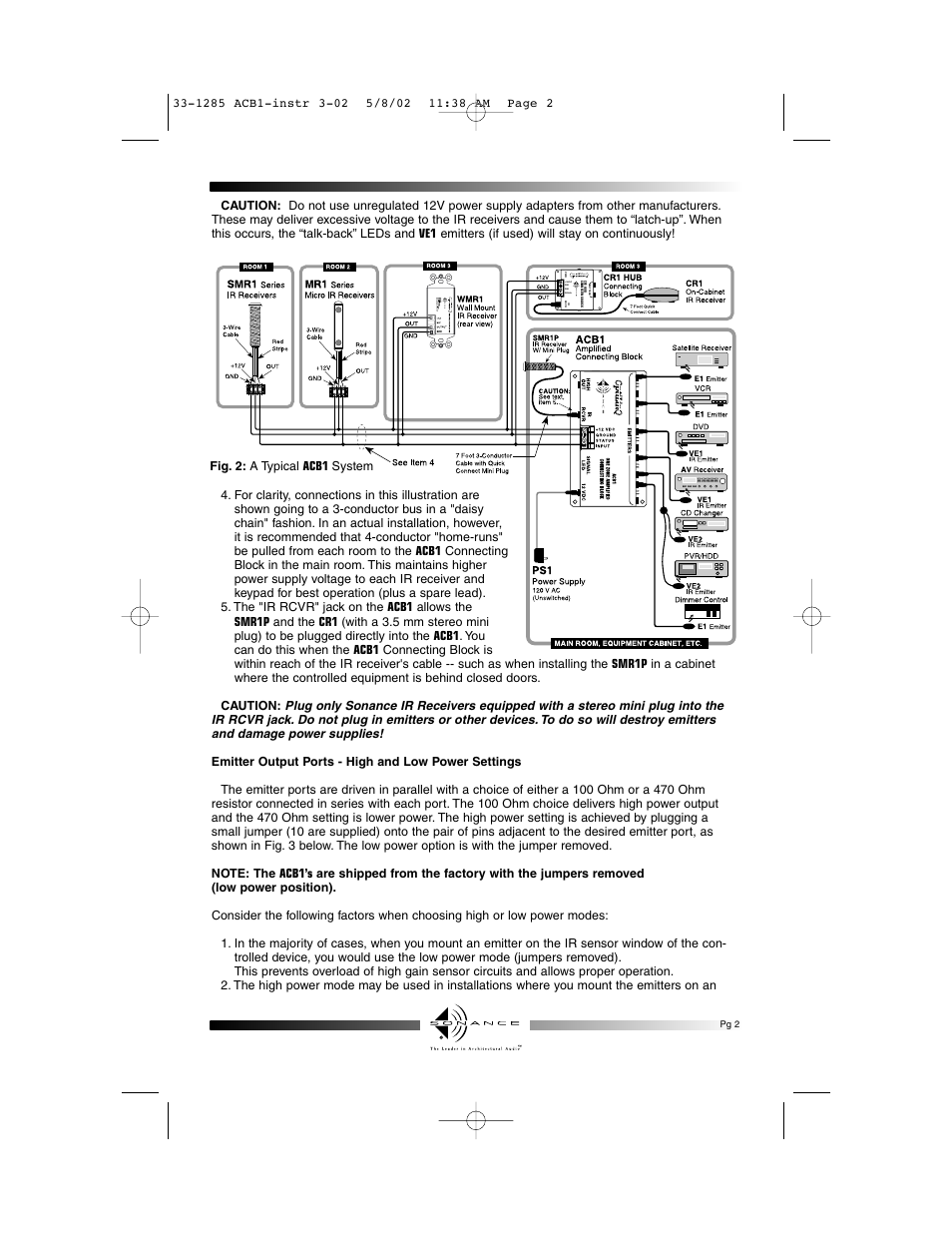 12vdc gnd gnd signal | Sonance One Zone Amplified Connecting Block ACB1 User Manual | Page 2 / 3