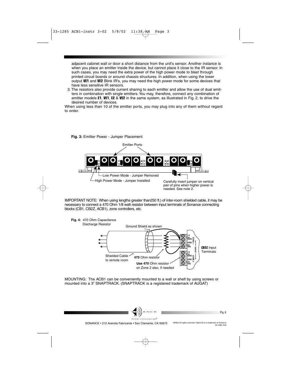 Sonance One Zone Amplified Connecting Block ACB1 User Manual | Page 3 / 3