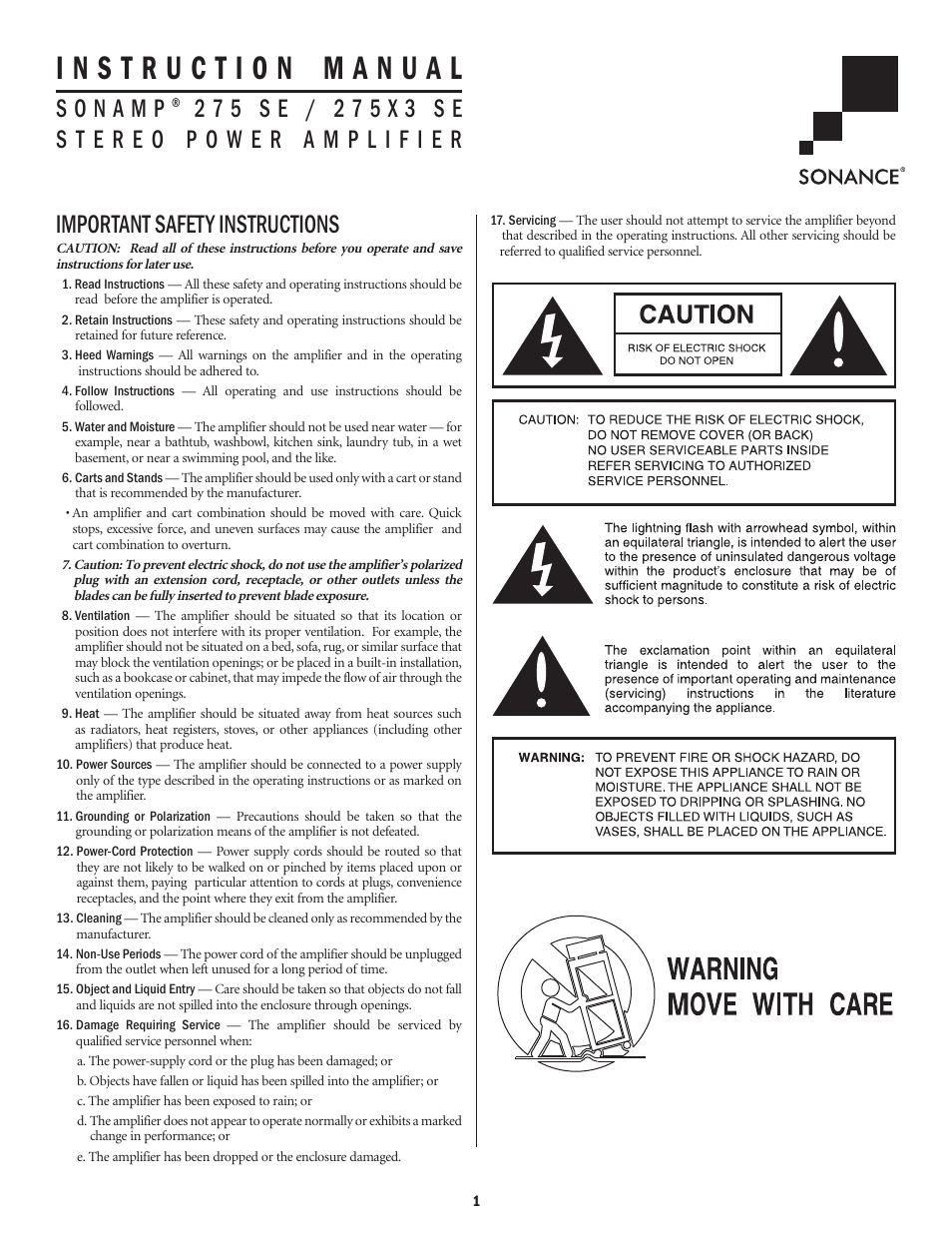 Sonance Sonamp 275 SE User Manual | 12 pages