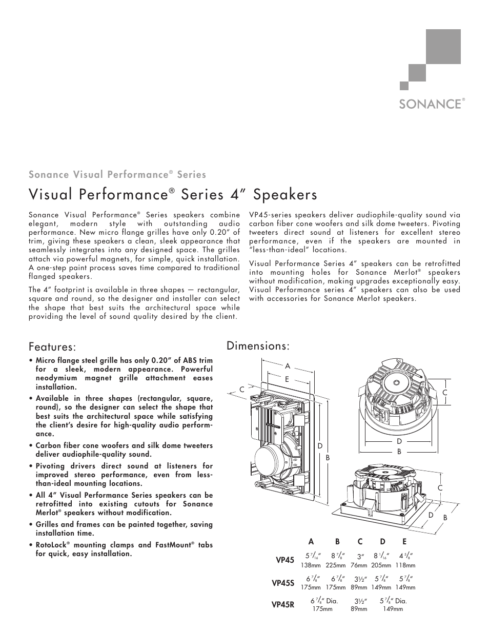 Sonance Visual Performance VP45R User Manual | 2 pages