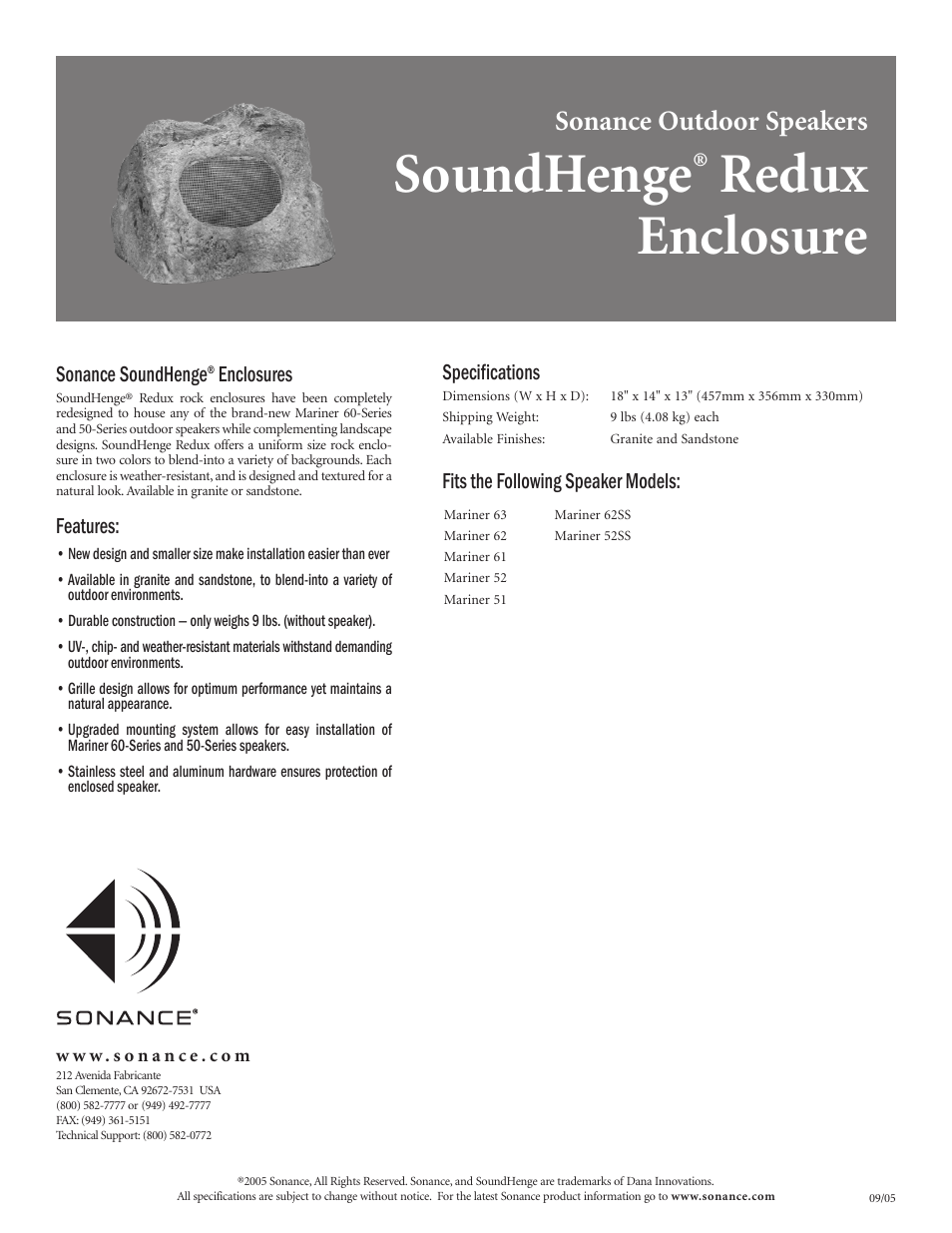 Sonance SoundHenge Outdoor Speakers User Manual | 1 page