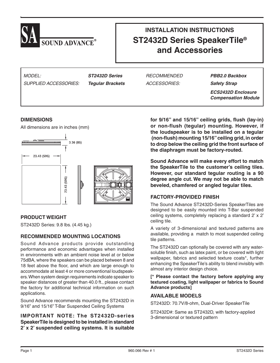Sonance ST2432D User Manual | 8 pages