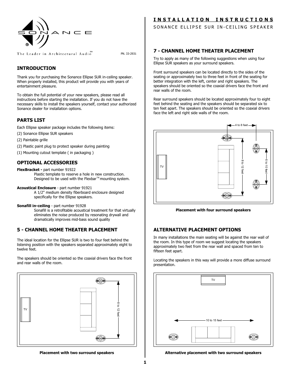 Sonance Ellipse SUR 33-2931 User Manual | 4 pages