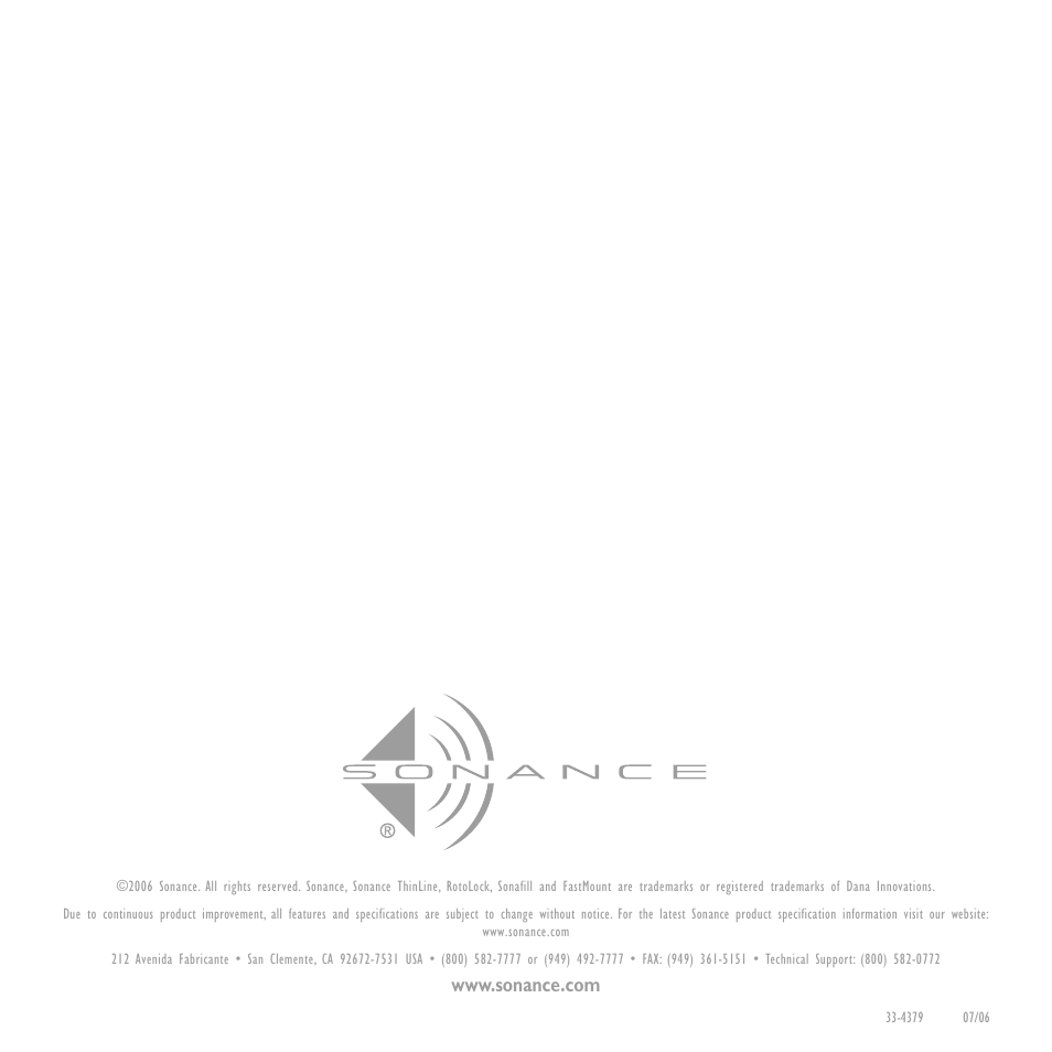 Sonance ThinLine TL623R User Manual | Page 16 / 16
