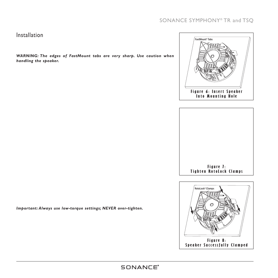 Installation, 8sonance symphony, Tr and tsq | Sonance TR/TSQ User Manual | Page 8 / 16