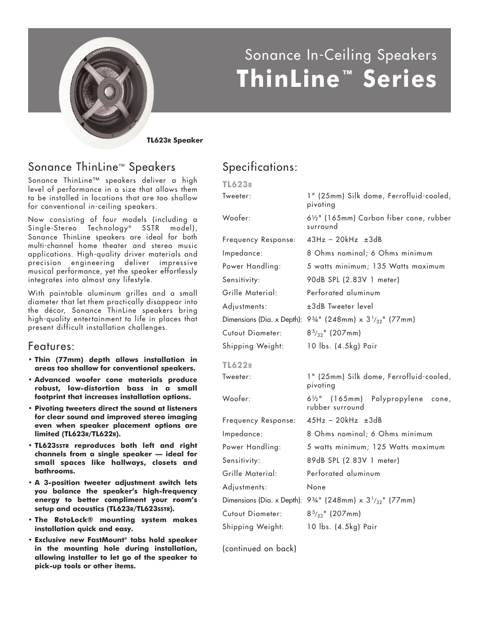 Sonance TL622R User Manual | 2 pages