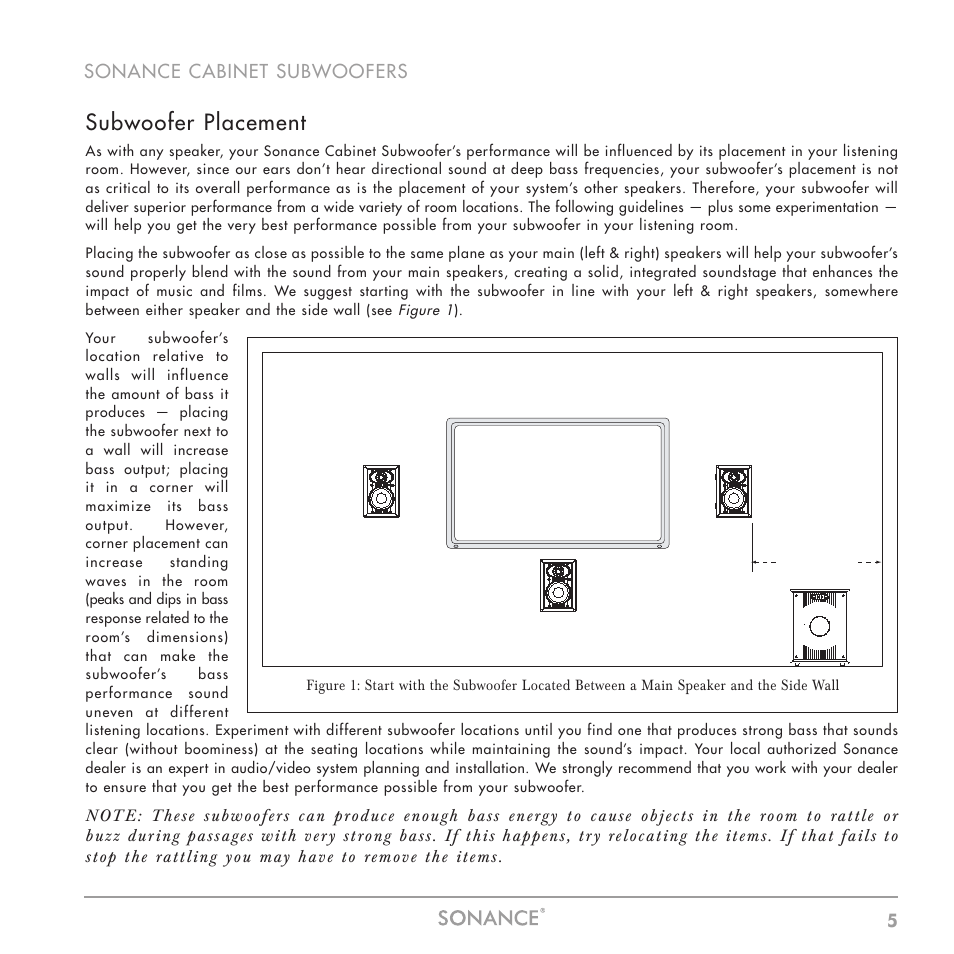 Subwoofer placement | Sonance Sub 12-250 User Manual | Page 5 / 20