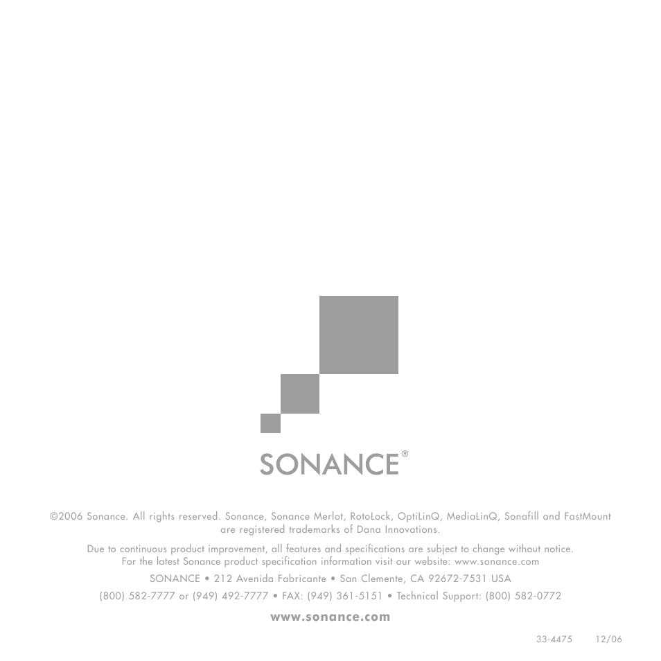 Sonance M Series User Manual | Page 16 / 16
