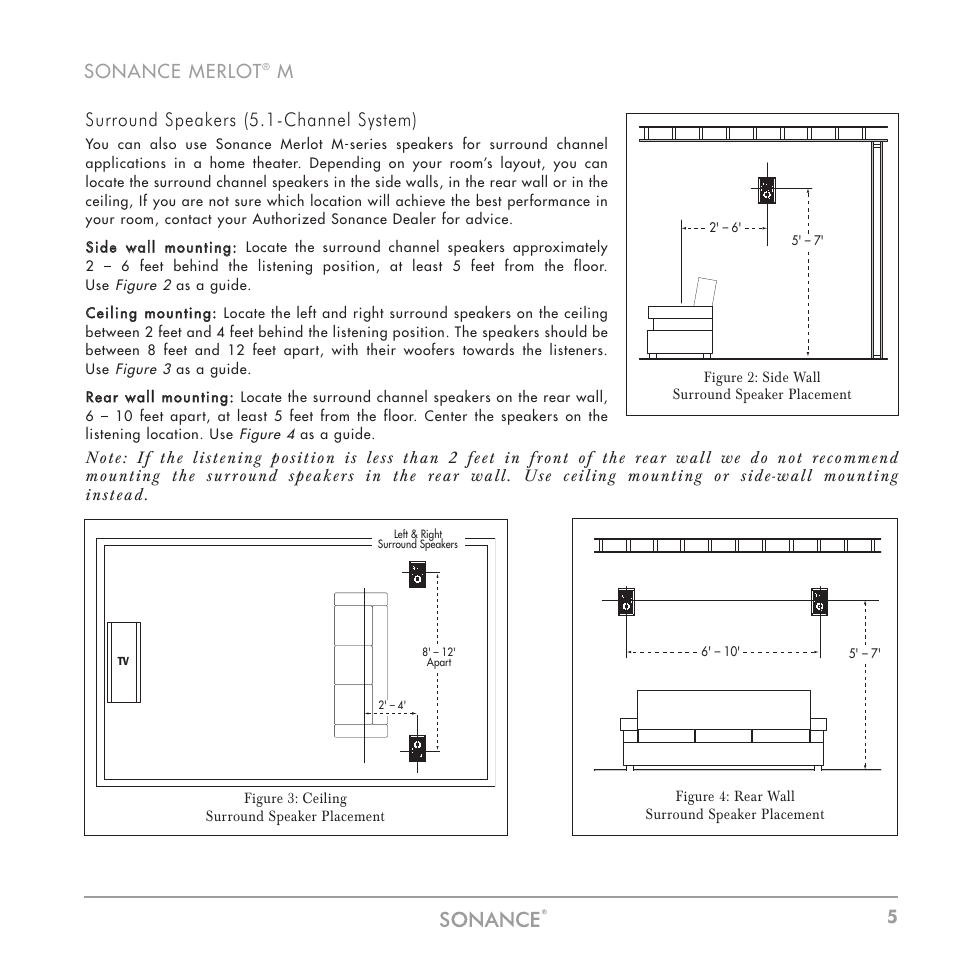 5sonance merlot, Msurround speakers (5.1-channel system) | Sonance M Series User Manual | Page 5 / 16