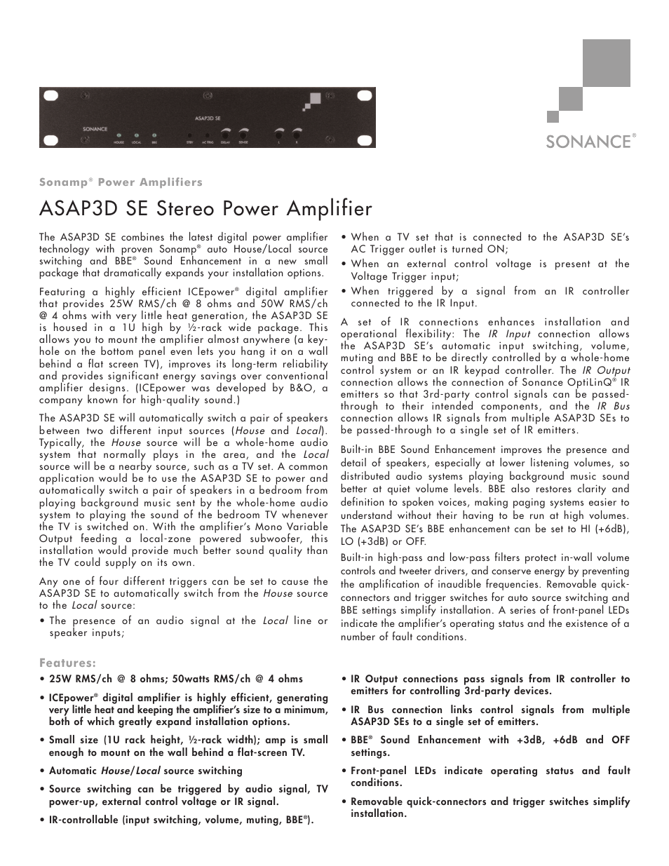 Sonance ASAP3D User Manual | 2 pages