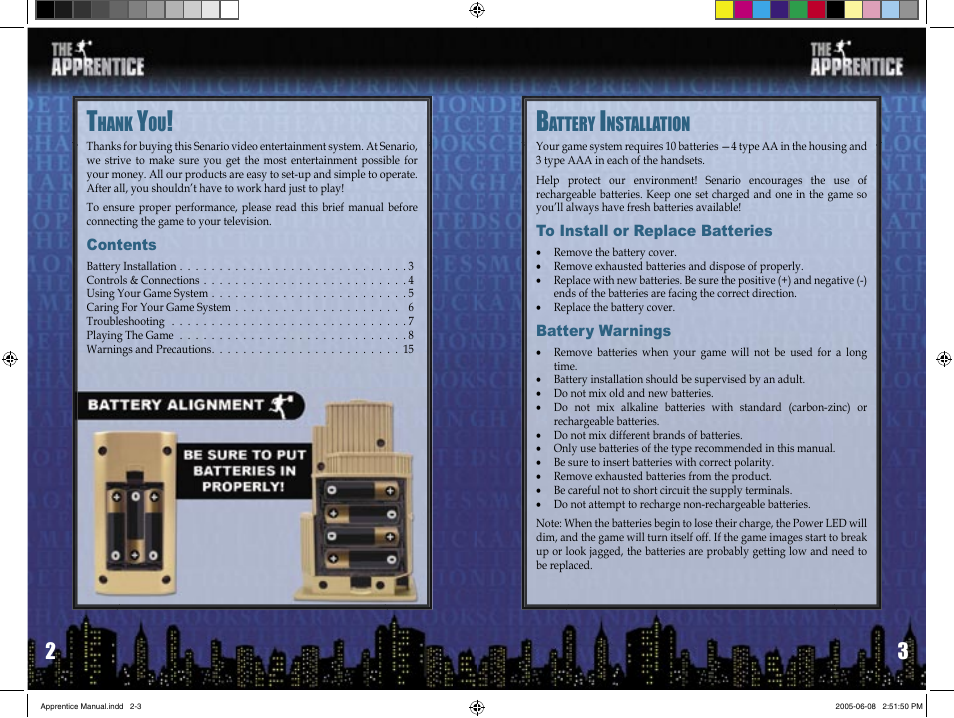 Hank, Attery, Nstallation | Senario THE APPRENTICE User Manual | Page 2 / 9