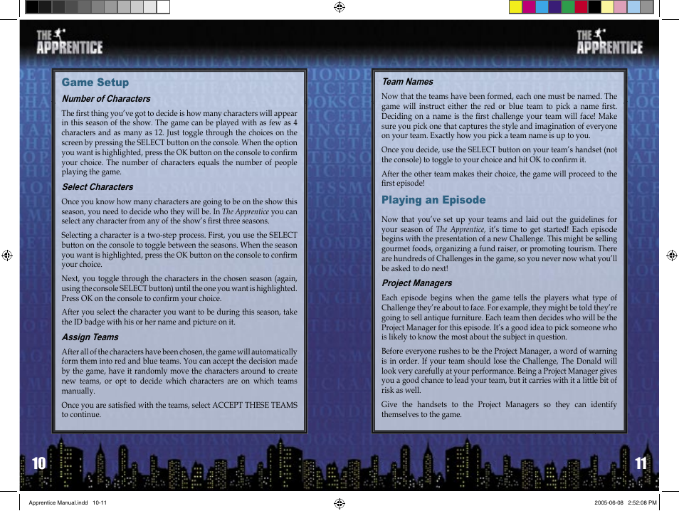 Game setup, Playing an episode | Senario THE APPRENTICE User Manual | Page 6 / 9