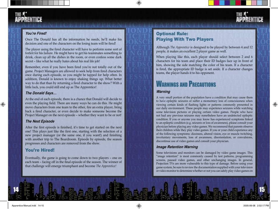Arnings, Recautions | Senario THE APPRENTICE User Manual | Page 8 / 9