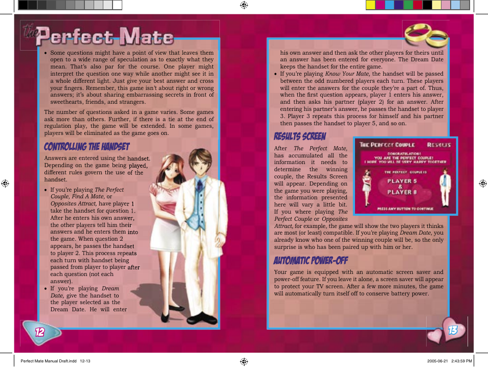 Controlling the handset, Results screen, Automatic power-off | Senario The Perfect Mate 20986 User Manual | Page 7 / 9