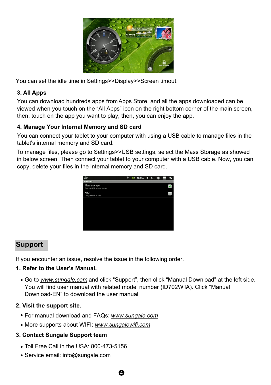 Т³гж 4, Support | Sungale ID702WTA User Manual | Page 4 / 4