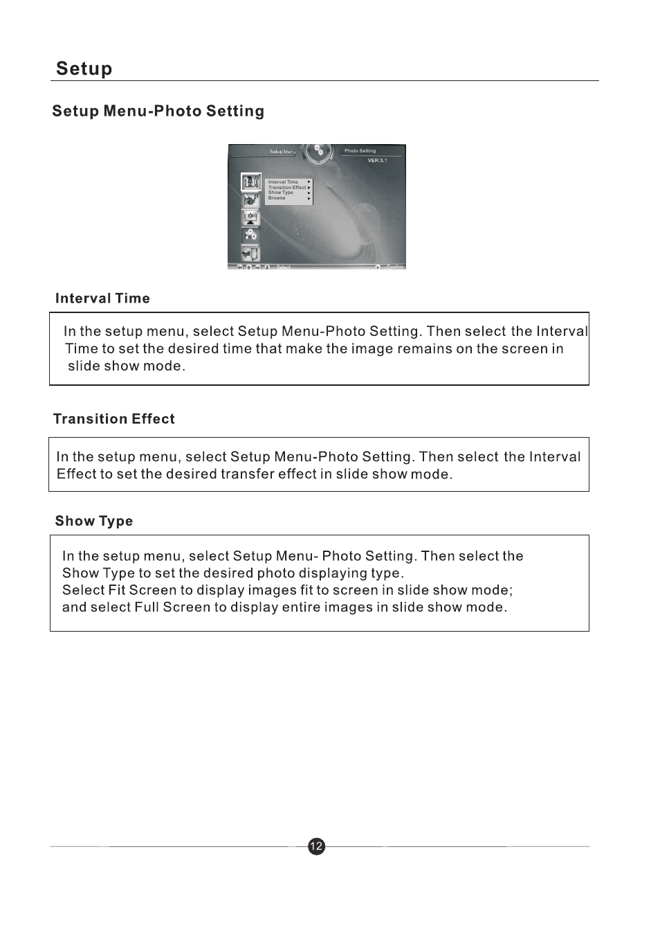 页 13, Setup | Sungale PF801 User Manual | Page 13 / 25