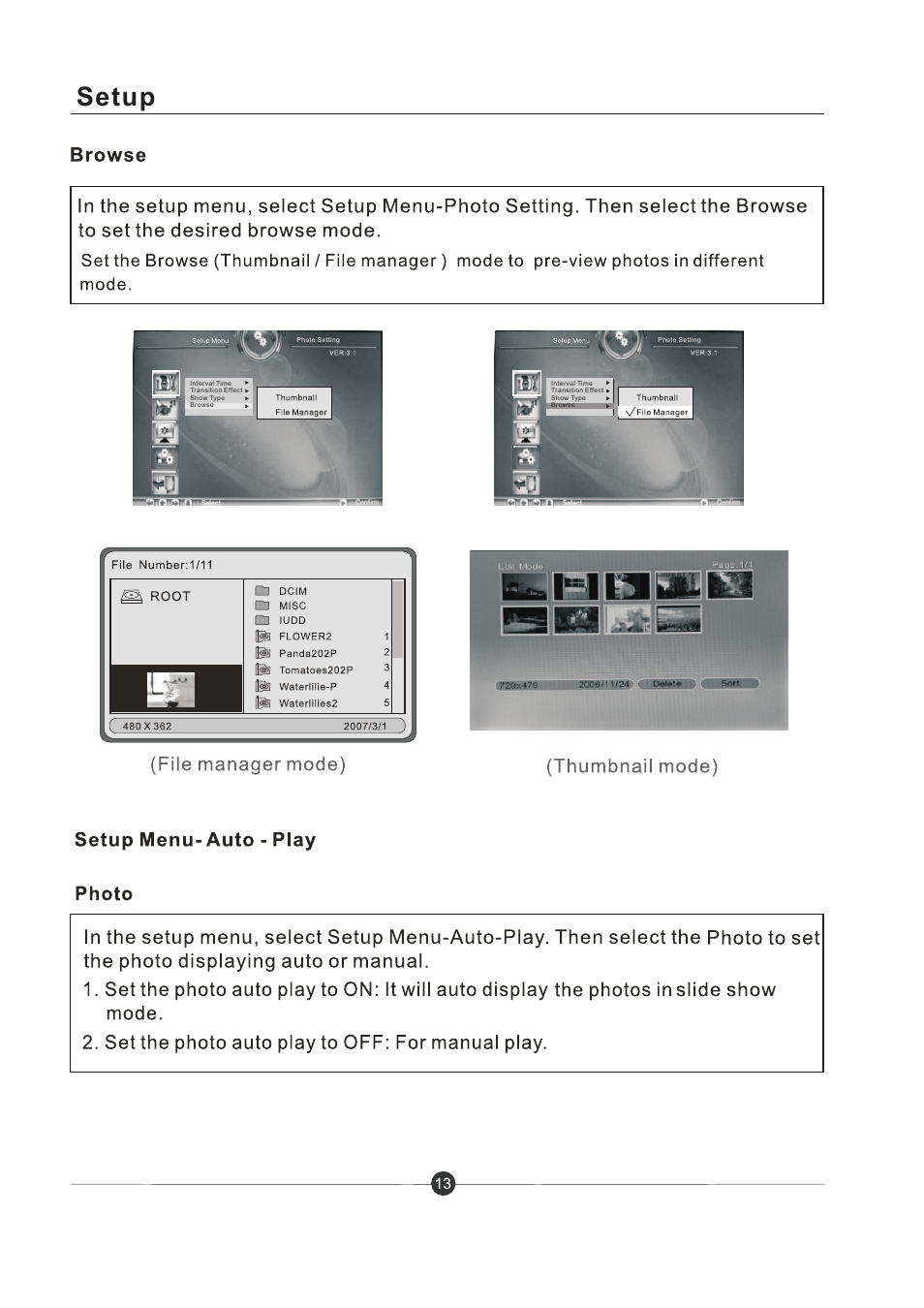 页 14, Setup | Sungale PF801 User Manual | Page 14 / 25