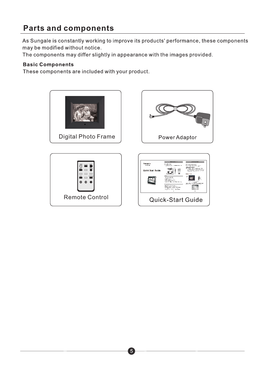 Parts and components | Sungale PF801 User Manual | Page 6 / 25