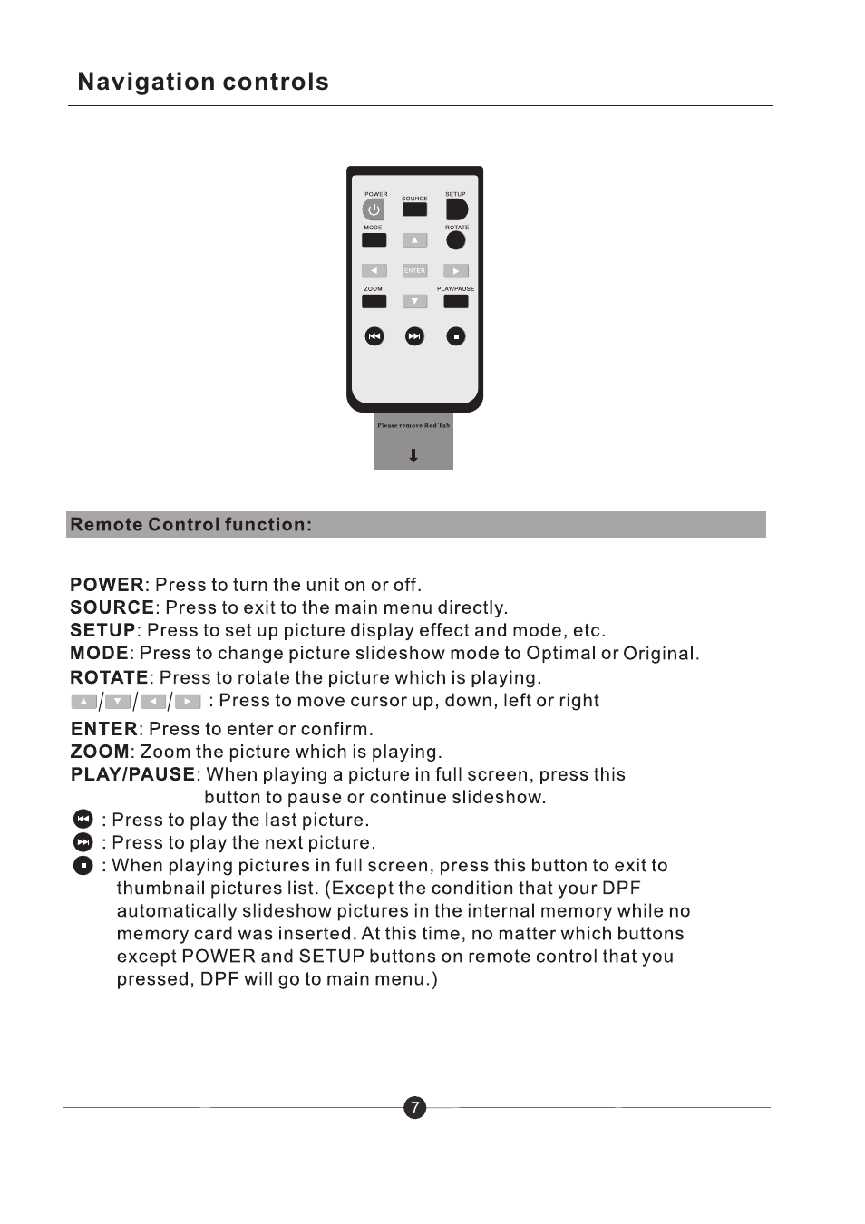 Navigation controls | Sungale PF801 User Manual | Page 8 / 25