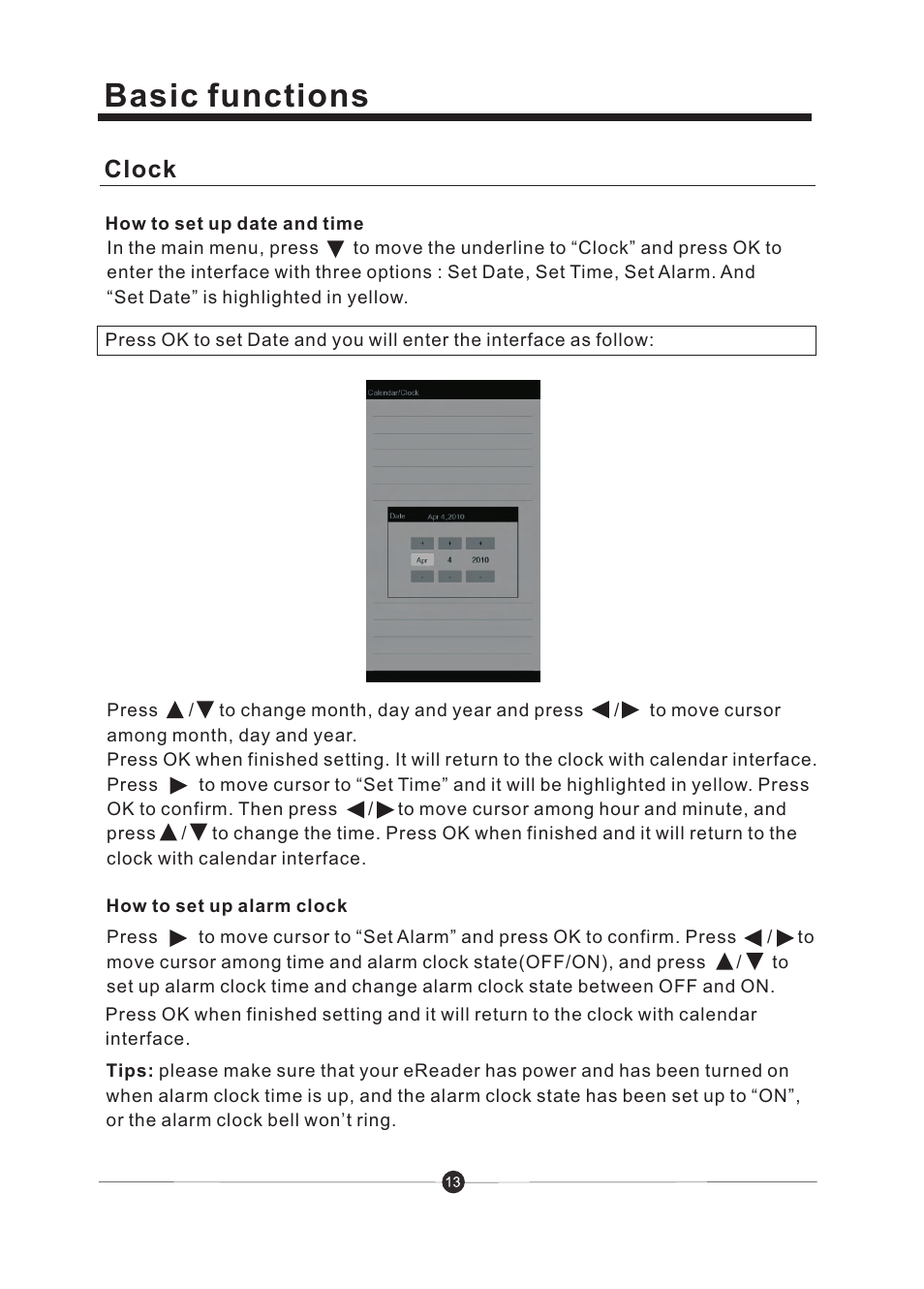 页 14, Basic functions, Clock | Sungale CD706A User Manual | Page 14 / 20