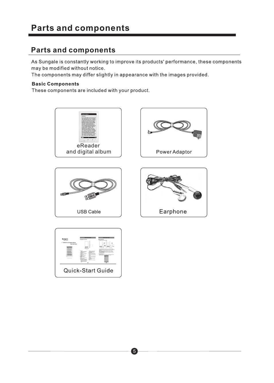 Parts and components | Sungale CD706A User Manual | Page 6 / 20