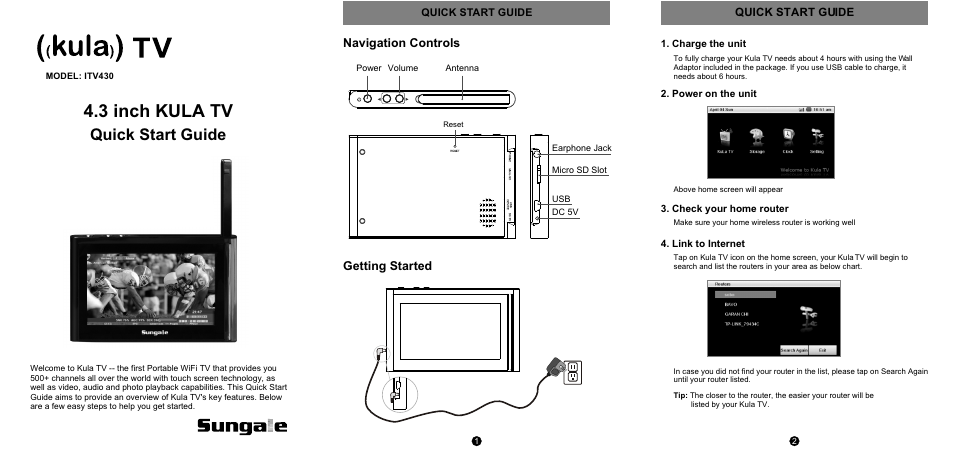 Sungale ITV430 User Manual | 2 pages