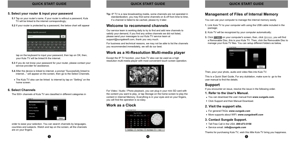 Т³гж 2, Support, Work as a clock | Sungale ITV430 User Manual | Page 2 / 2