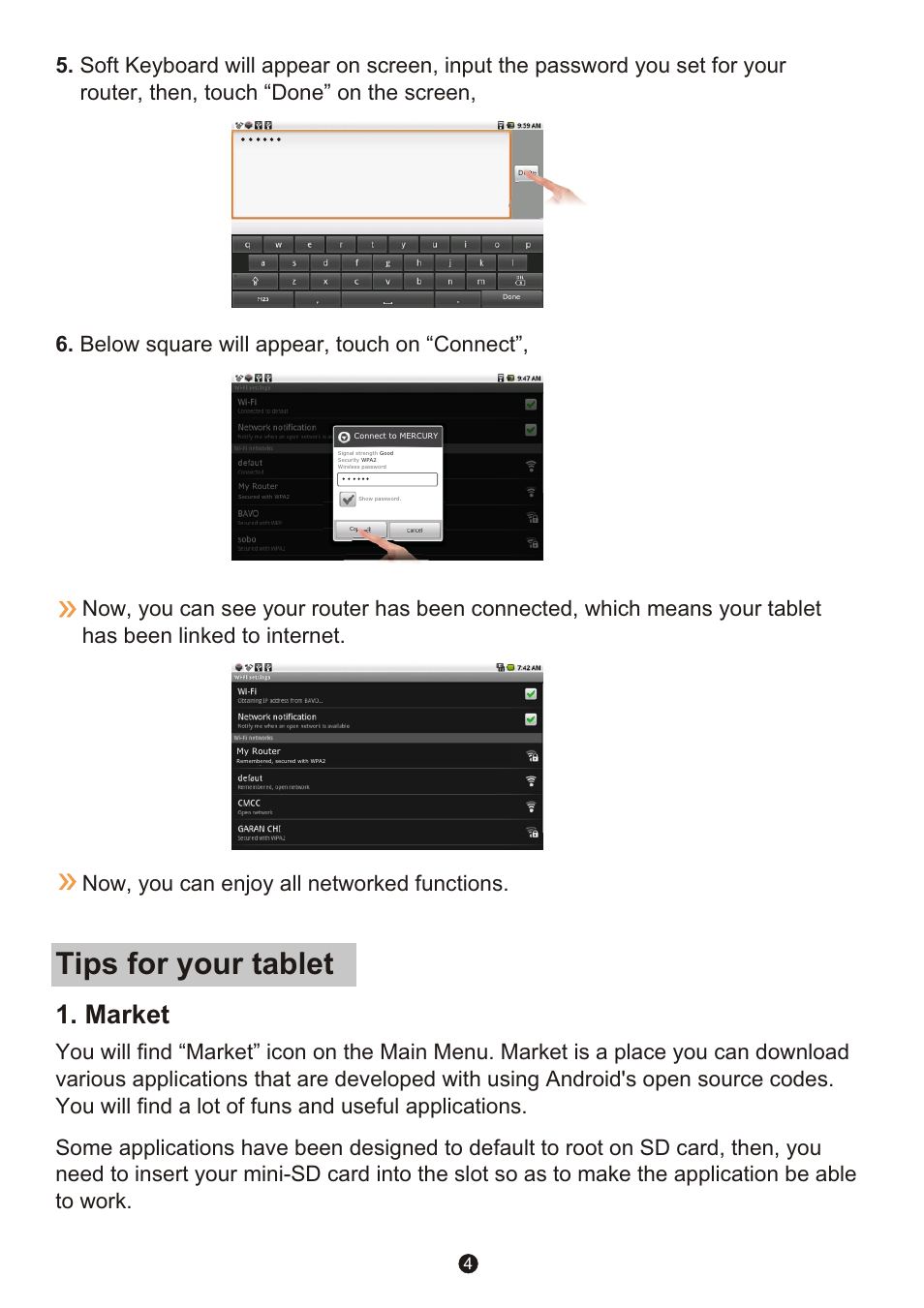 Т³гж 4, Tips for your tablet, Market | Sungale ID1010WTA User Manual | Page 4 / 5
