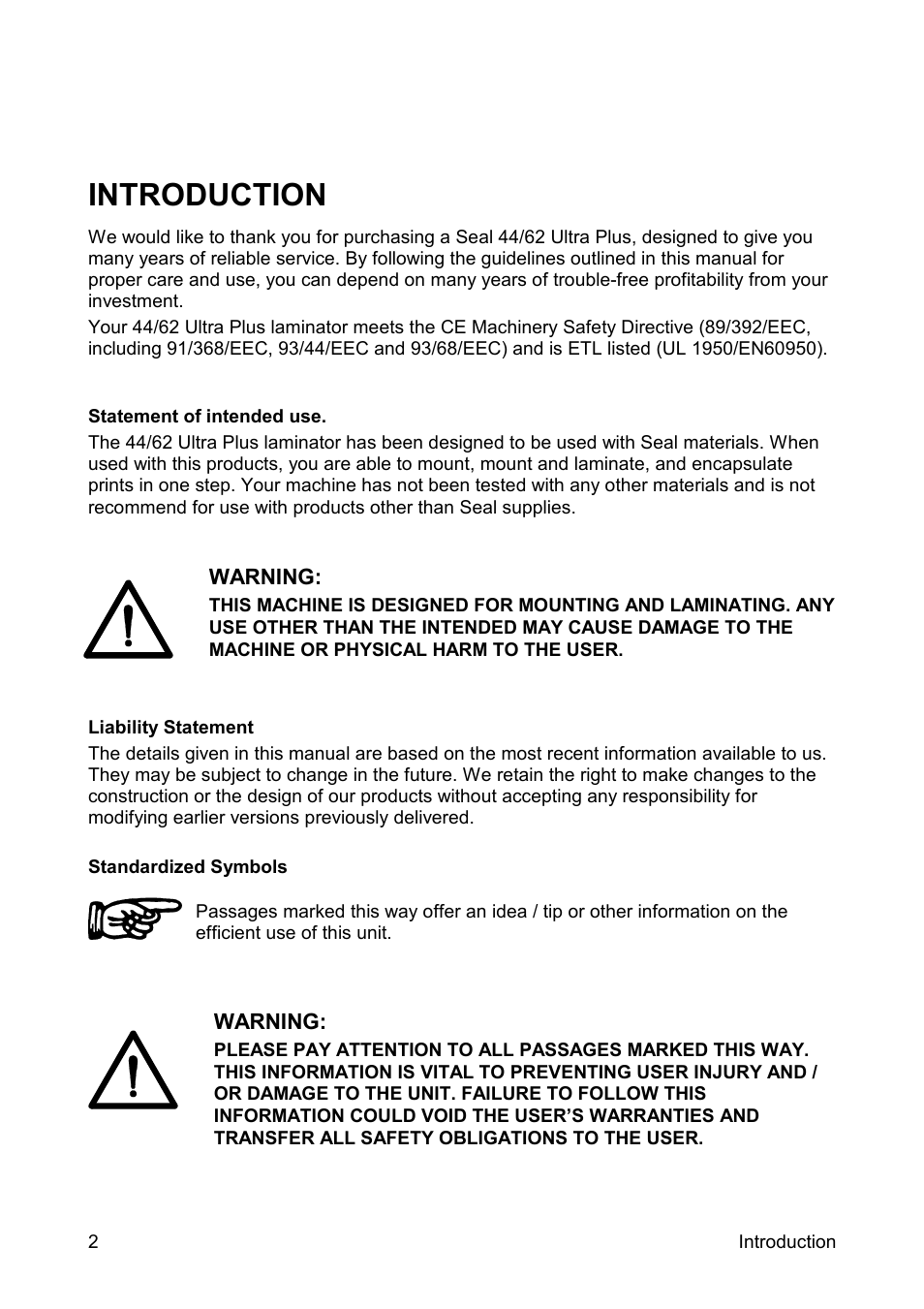 Introduction | SEAL 44/62 User Manual | Page 4 / 35