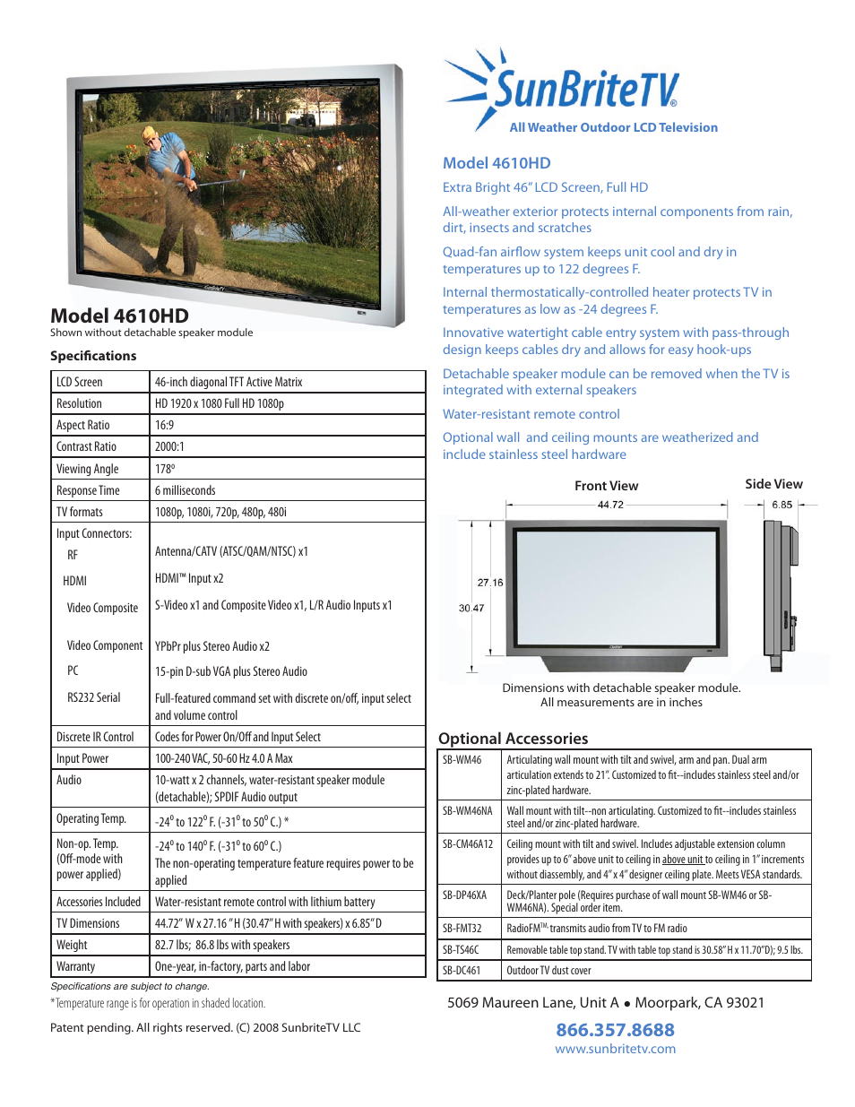 SunBriteTV 4610HD User Manual | 1 page