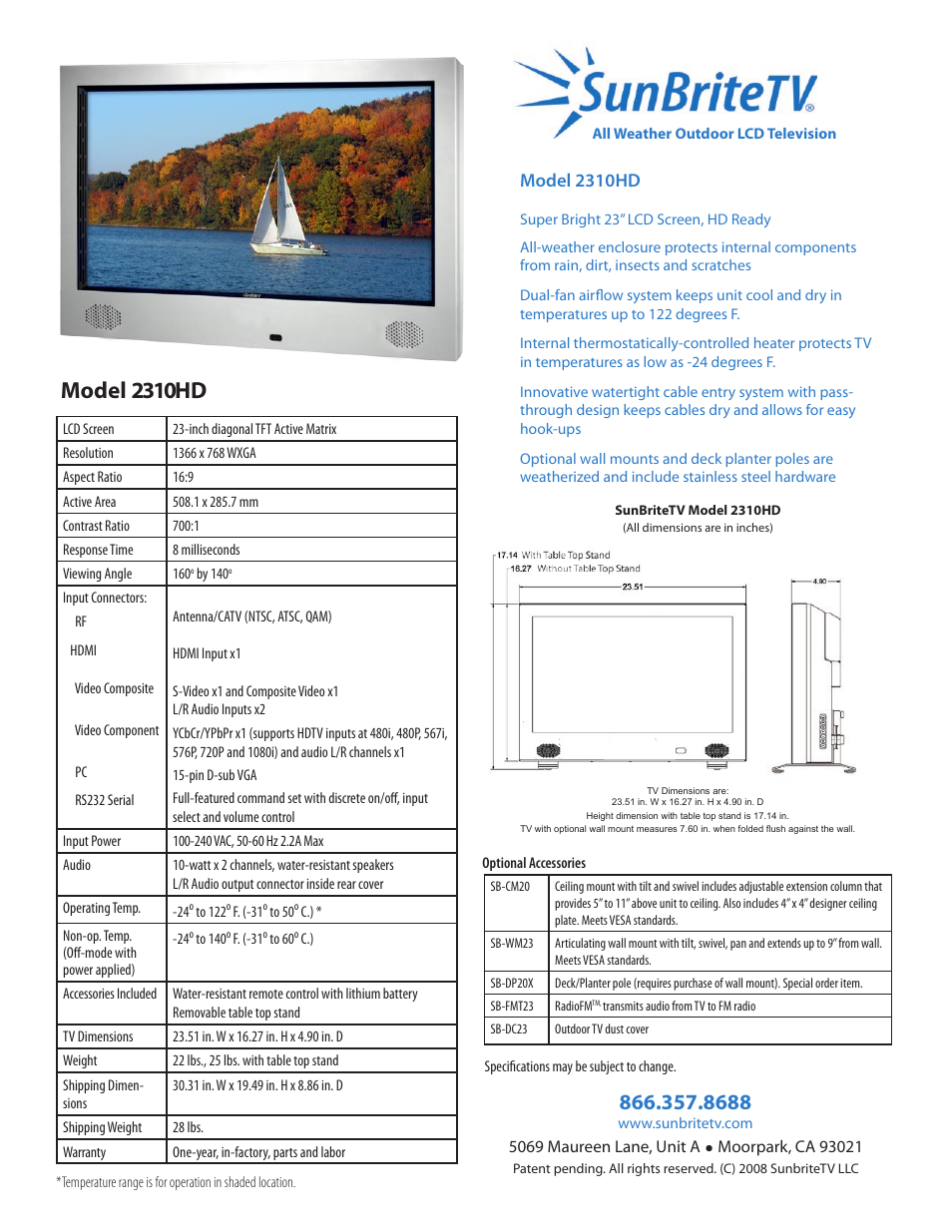 SunBriteTV 2310HD User Manual | 1 page