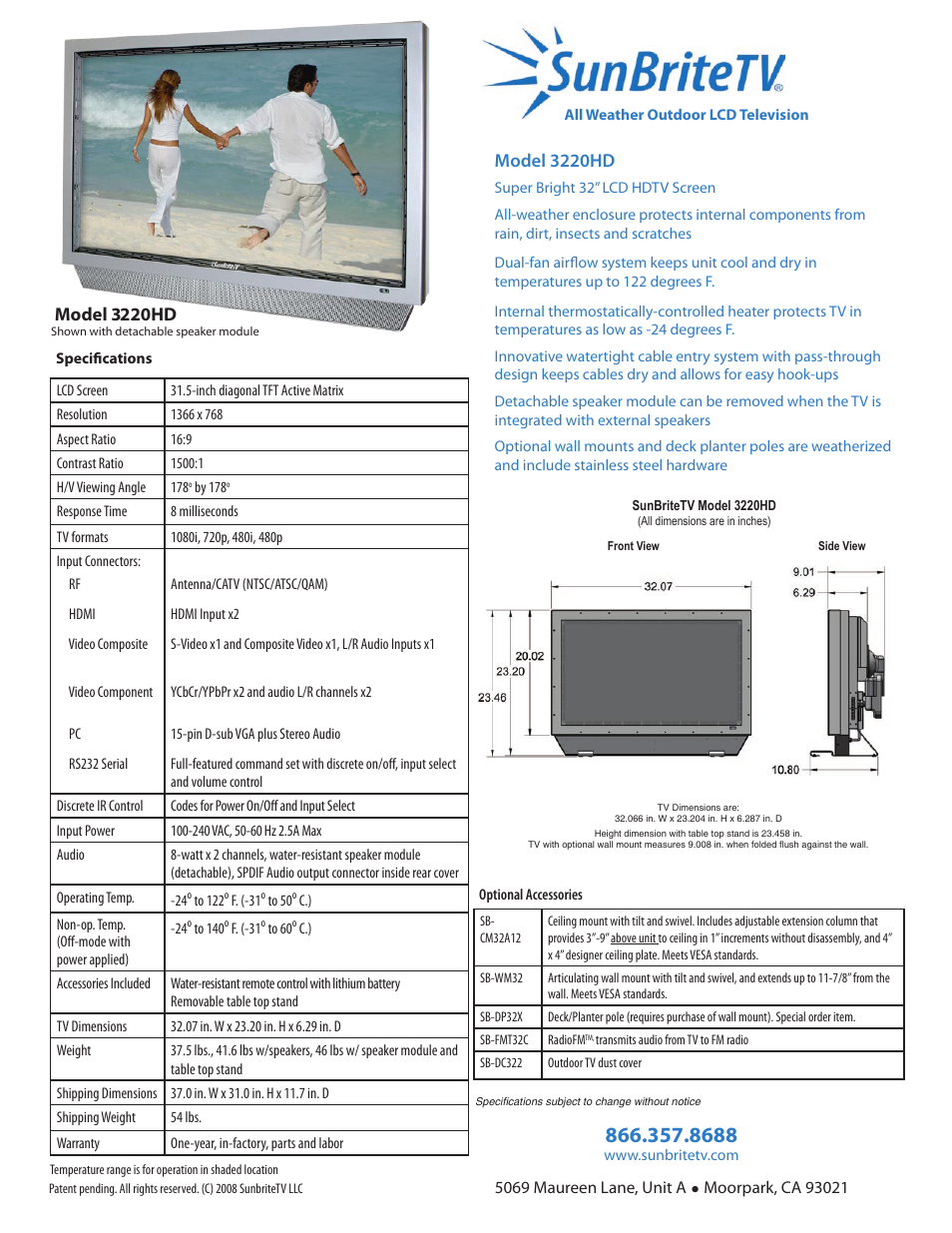 SunBriteTV 3220HD User Manual | 1 page