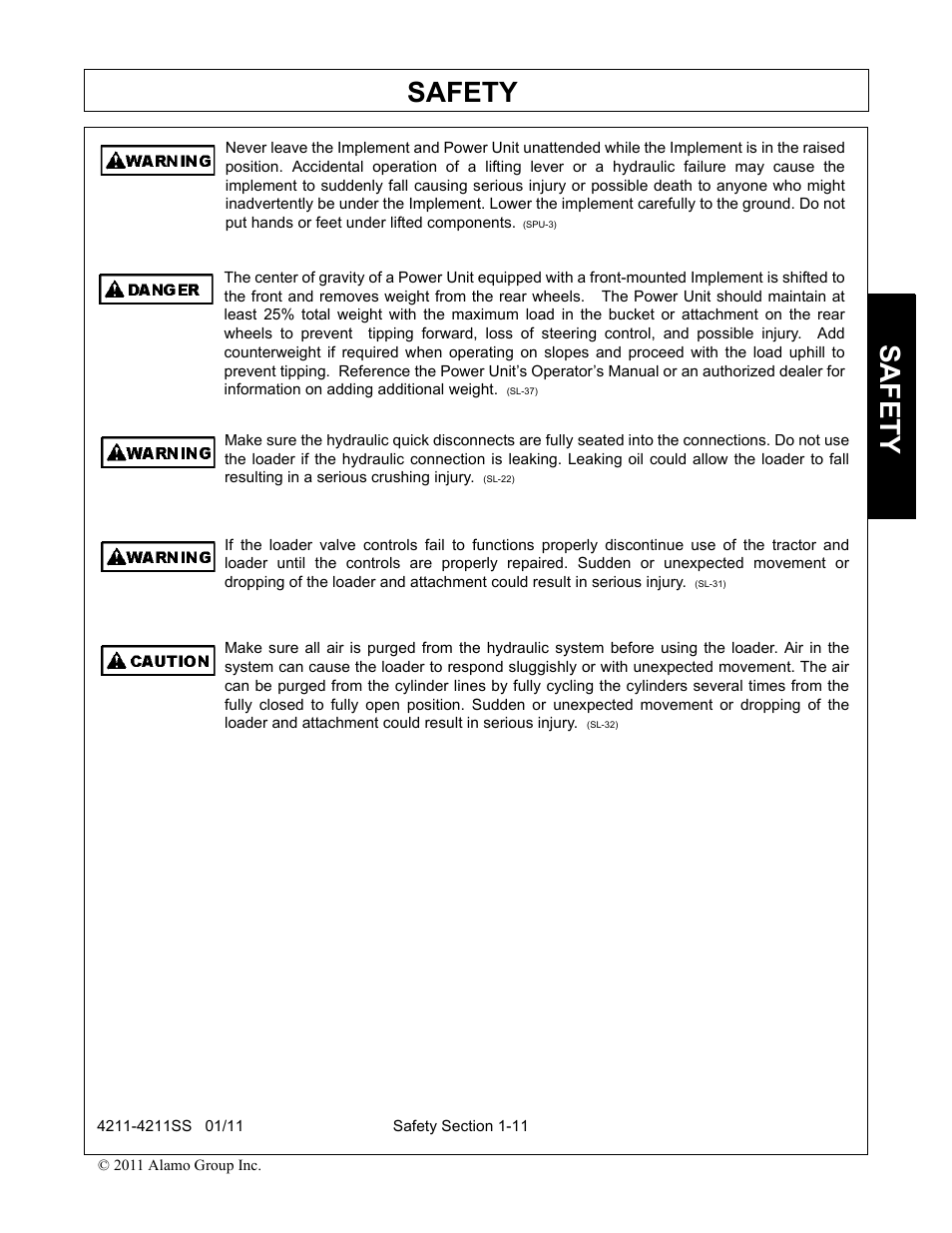 Safety | Servis-Rhino LOADER 4211SS User Manual | Page 15 / 104