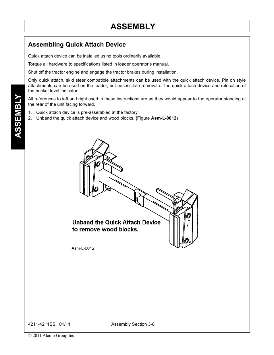Assembling quick attach device, Assembling quick attach device -8, Assembly | Assembl y | Servis-Rhino LOADER 4211SS User Manual | Page 42 / 104