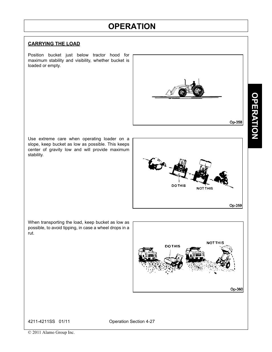 Carrying the load, Operation, Opera t ion | Servis-Rhino LOADER 4211SS User Manual | Page 73 / 104