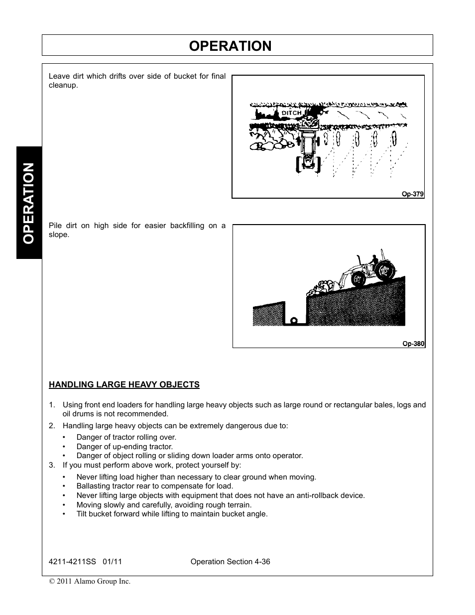 Handling large heavy objects, Operation, Opera t ion | Servis-Rhino LOADER 4211SS User Manual | Page 82 / 104