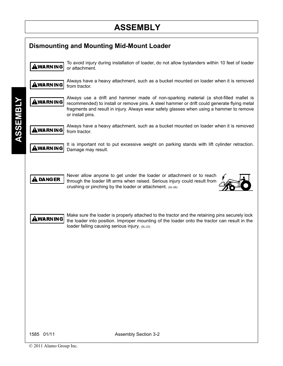 Dismounting and mounting mid-mount loader, Dismounting and mounting mid-mount loader -2, Assembly | Assembl y | Servis-Rhino F-4123C User Manual | Page 36 / 104