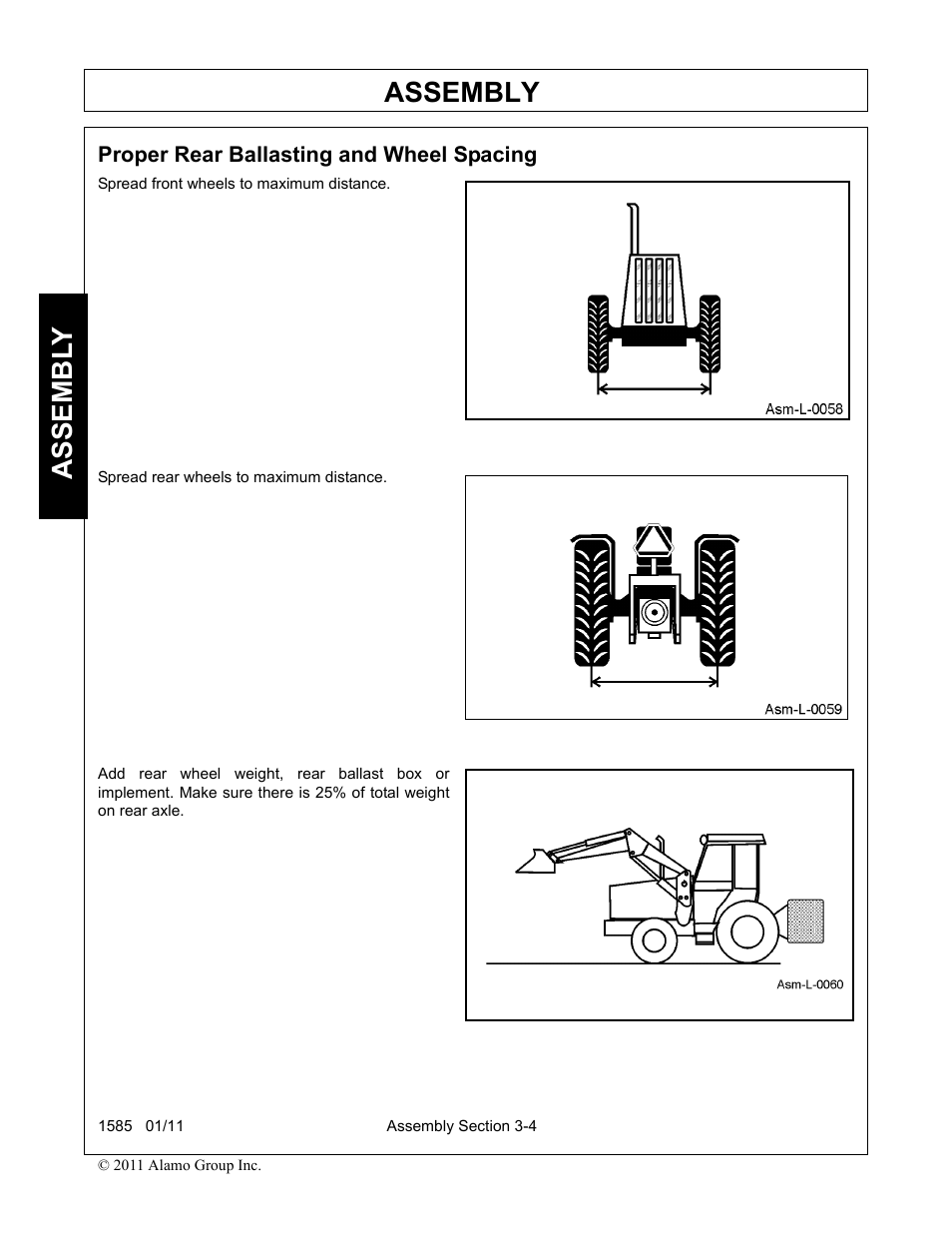 Proper rear ballasting and wheel spacing, Proper rear ballasting and wheel spacing -4, Assembly | Assembl y | Servis-Rhino F-4123C User Manual | Page 38 / 104