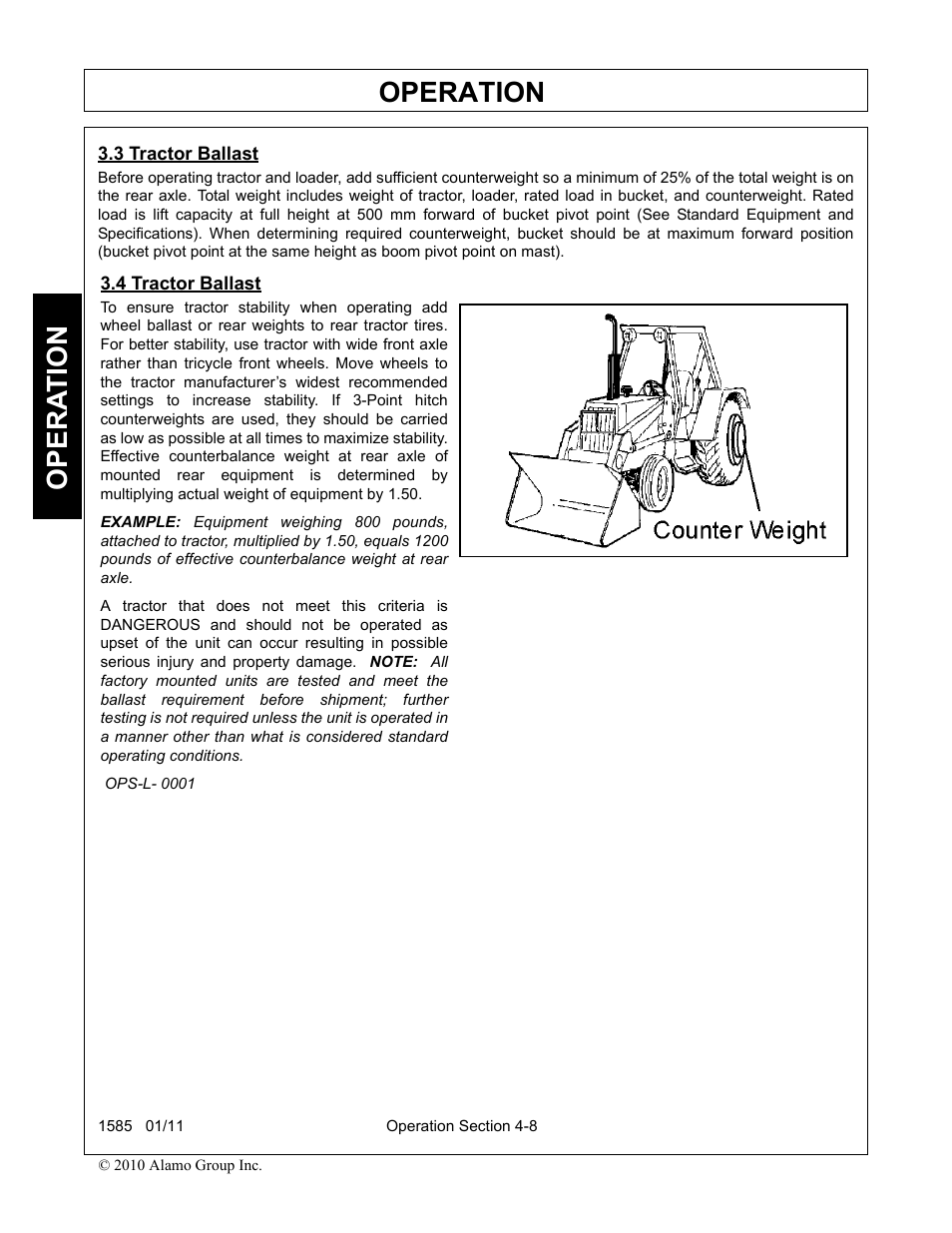 3 tractor ballast, 4 tractor ballast, Tractor ballast -8 tractor ballast -8 | Operation, Opera t ion | Servis-Rhino F-4123C User Manual | Page 54 / 104