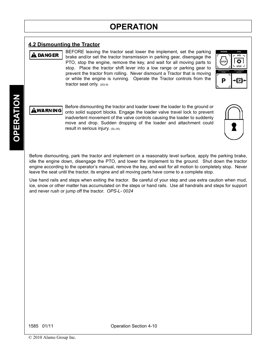 2 dismounting the tractor, Dismounting the tractor -10, Operation | Opera t ion | Servis-Rhino F-4123C User Manual | Page 56 / 104