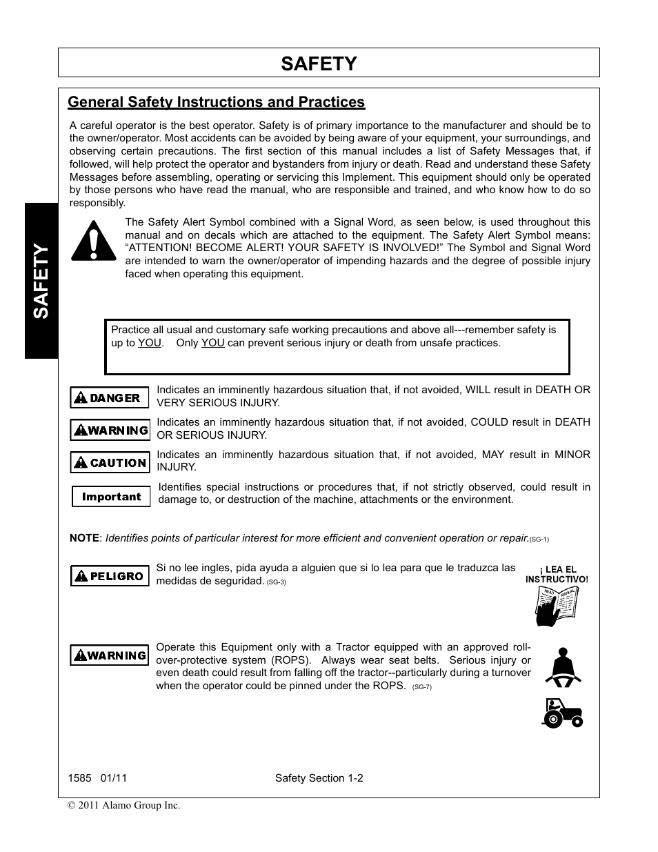 General safety instructions and practices, General safety instructions and practices -2, Safety | Servis-Rhino F-4123C User Manual | Page 6 / 104