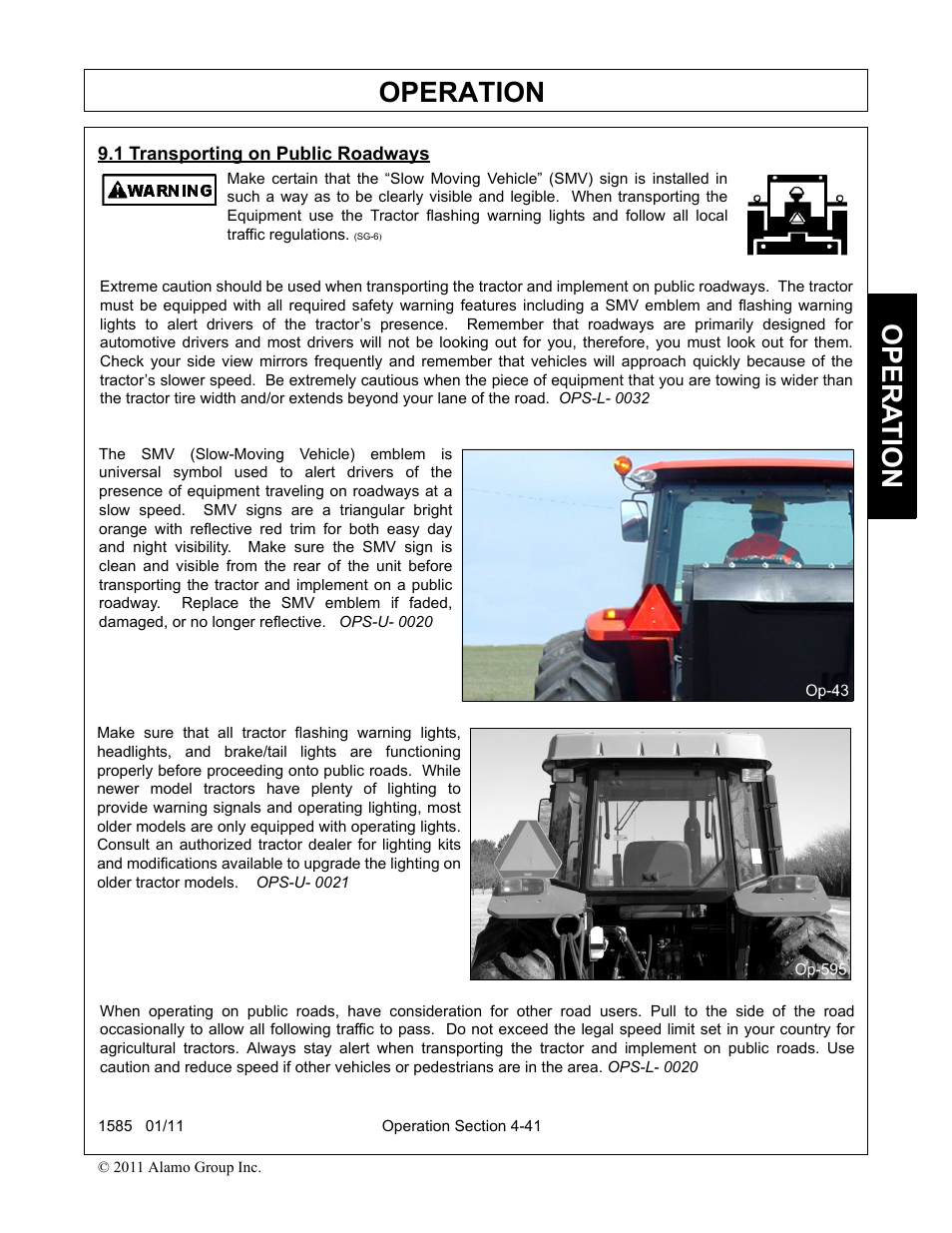1 transporting on public roadways, Transporting on public roadways -42, Operation | Opera t ion | Servis-Rhino F-4123C User Manual | Page 87 / 104