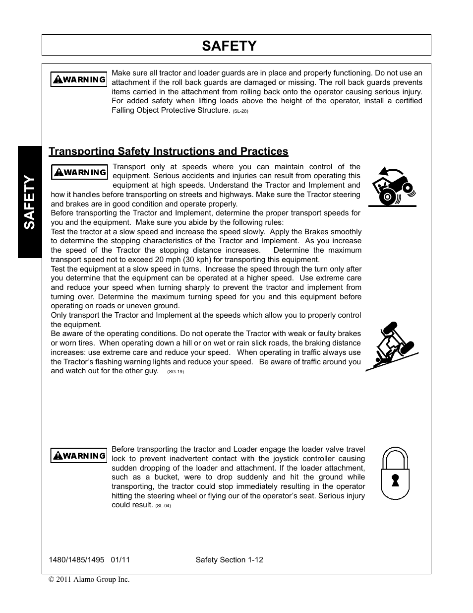 Transporting safety instructions and practices, Transporting safety instructions and practices -13, Safety | Servis-Rhino 1495 User Manual | Page 16 / 104