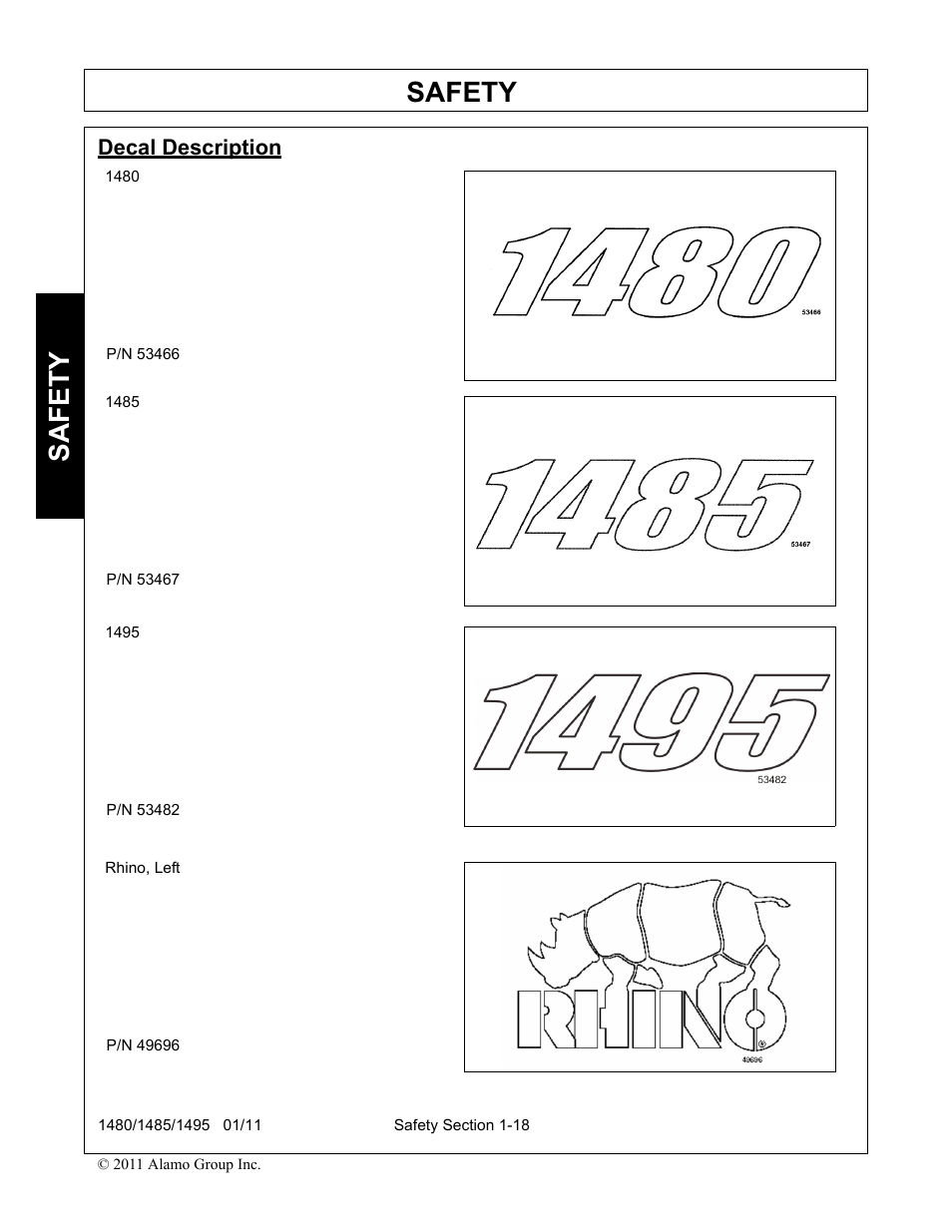 Decal description, Decal description -19, Safety | Servis-Rhino 1495 User Manual | Page 22 / 104