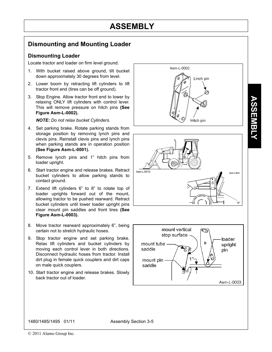 Dismounting loader, Dismounting loader -5, Assembly | Assembl y, Dismounting and mounting loader | Servis-Rhino 1495 User Manual | Page 39 / 104