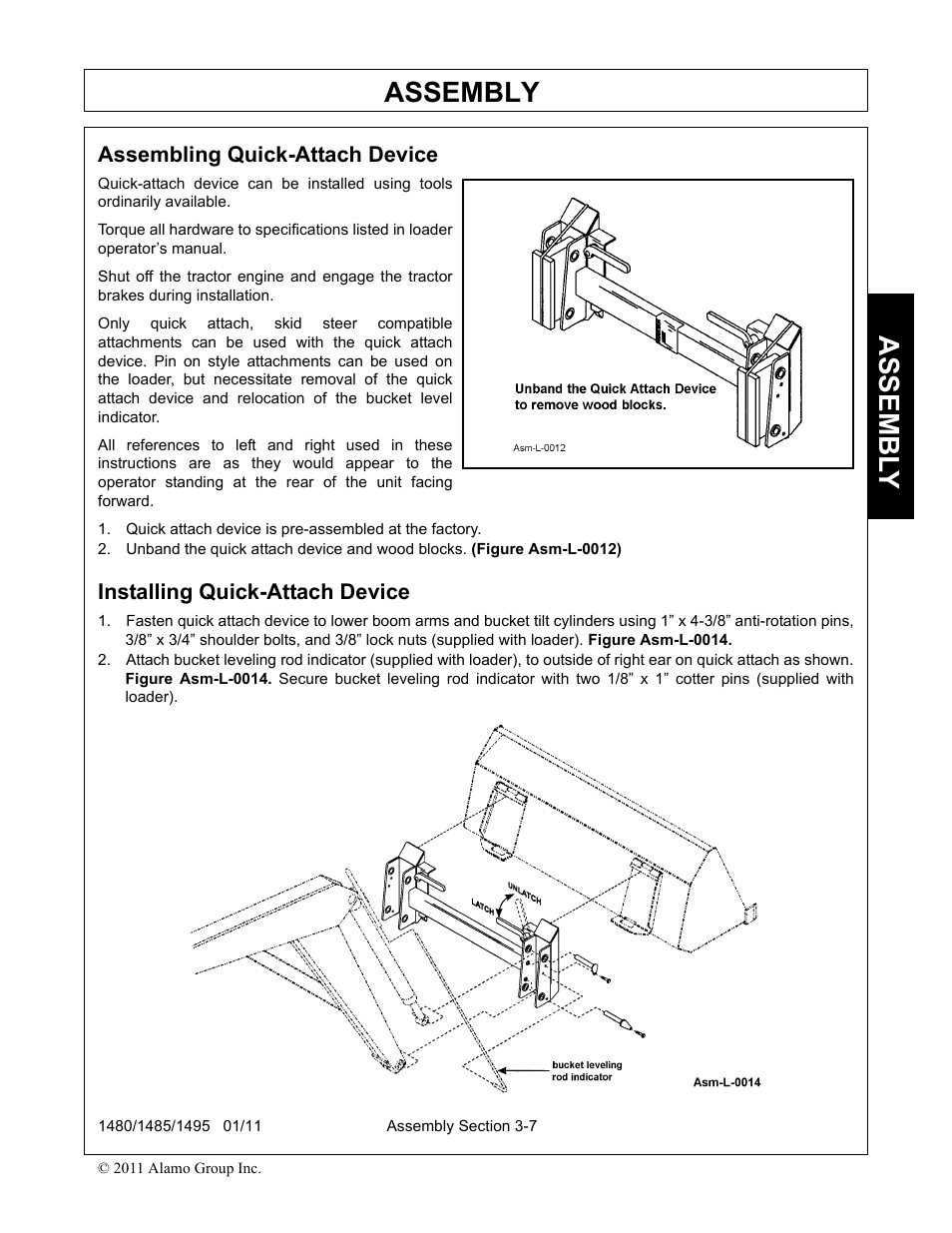 Installing quick-attach device, Installing quick-attach device -7, Assembly | Assembl y | Servis-Rhino 1495 User Manual | Page 41 / 104