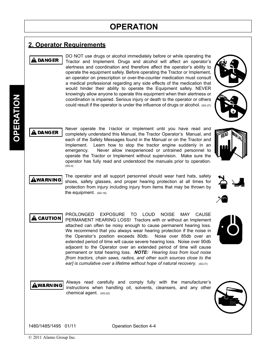 Operator requirements, Operator requirements -4, Operation | Opera t ion | Servis-Rhino 1495 User Manual | Page 50 / 104