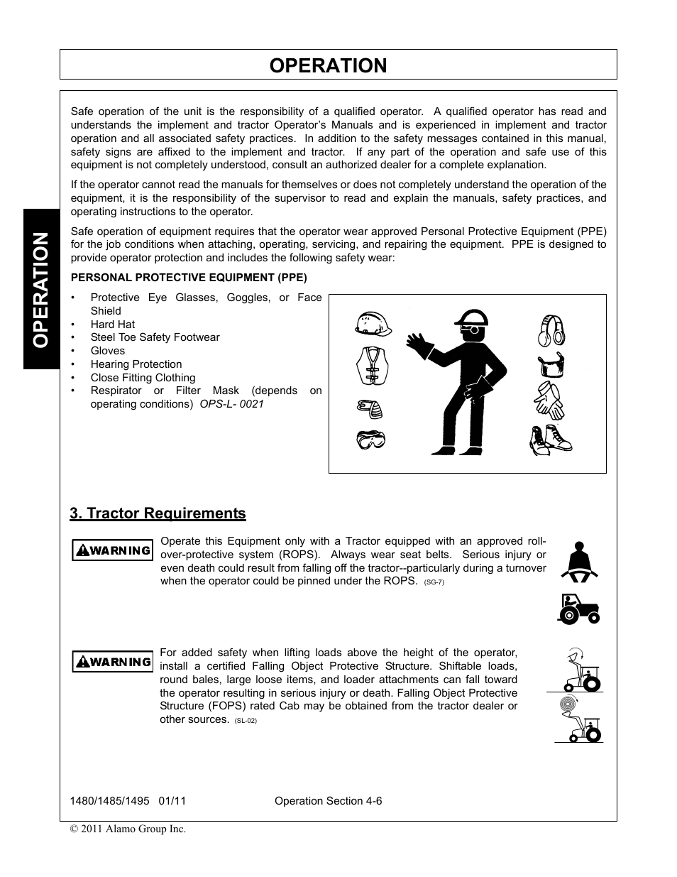 Tractor requirements, Tractor requirements -6, Operation | Opera t ion | Servis-Rhino 1495 User Manual | Page 52 / 104