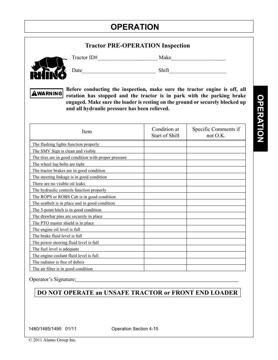 Operation, Opera t ion | Servis-Rhino 1495 User Manual | Page 61 / 104