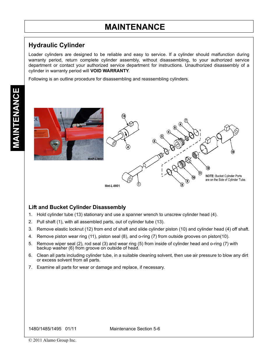 Hydraulic cylinder, Lift and bucket cylinder disassembly, Maintenance | Servis-Rhino 1495 User Manual | Page 94 / 104